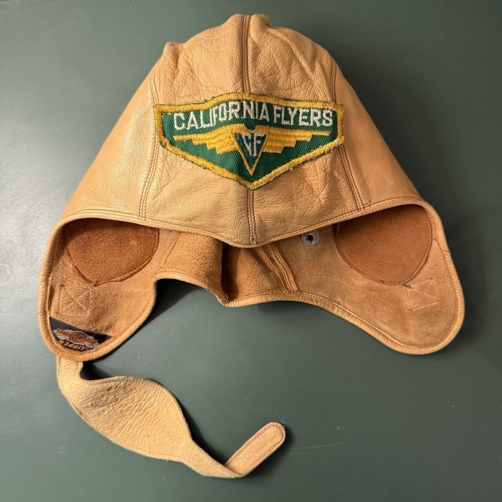 VTG 40s Harley Davidson Leather Clipper Helmet Cap California Flyers WWII Rare